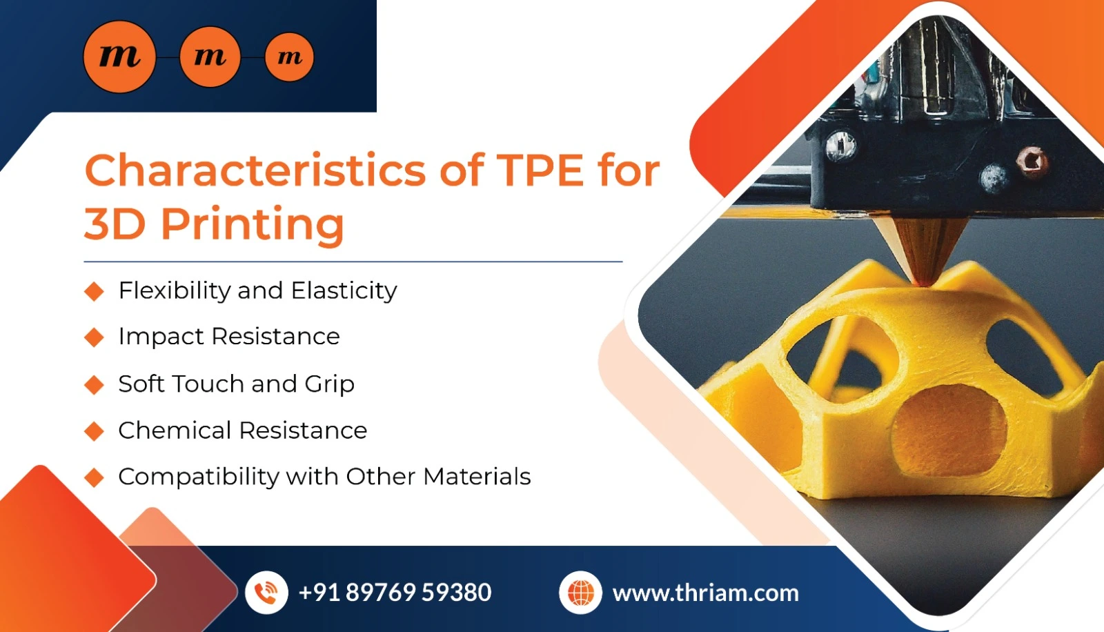 Characteristics of TPE for 3D Printing banner by Thriam