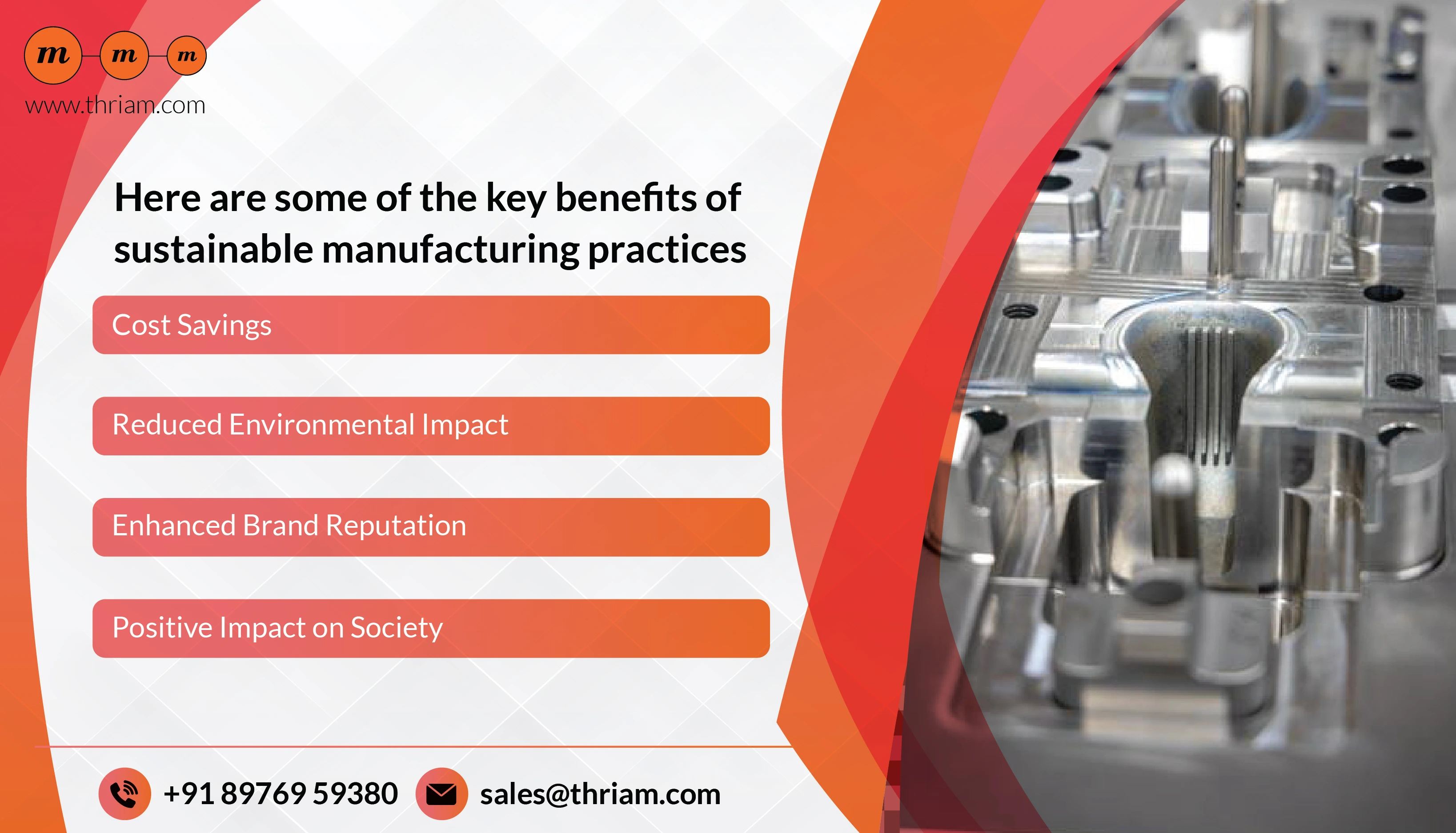 Here are some of the key benefits of sustainable manufacturing practices banner by Thriam