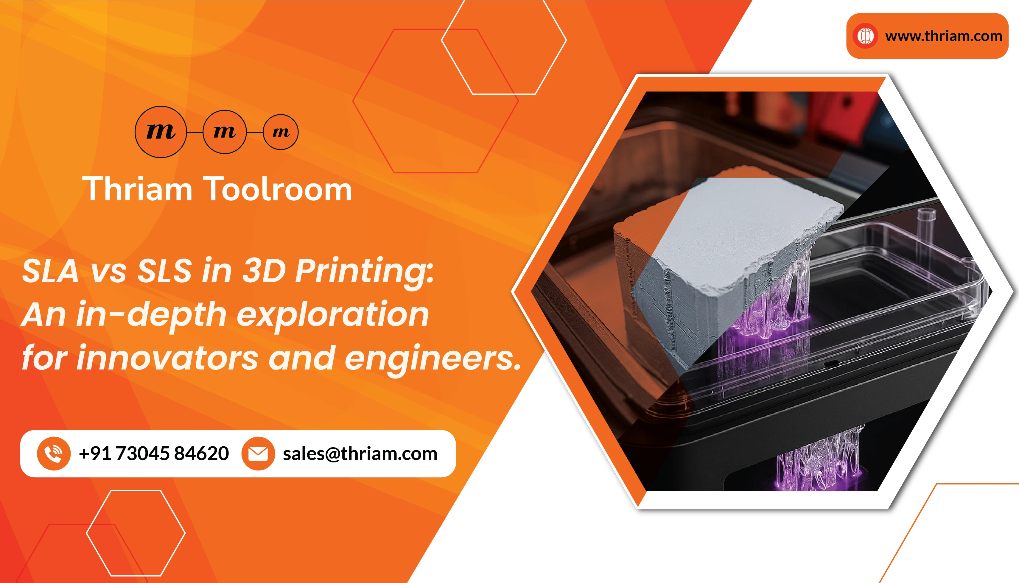 SLA vs SLS in 3D Printing: An in-depth exploration for innovators and engineers. banner by Thriam