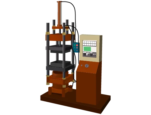 Animated image of a compression moulding machine